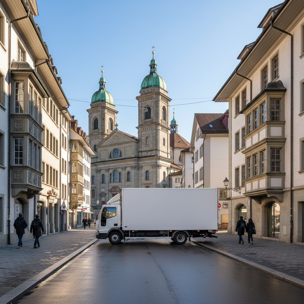 Umzugsfirma St. Gallen – Umzugswagen vor der Stiftskirche
